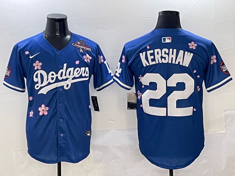 Men Los Angeles Dodgers #22 Kershaw Blue Sakura Edition 2025 Nike MLB Jersey style 5